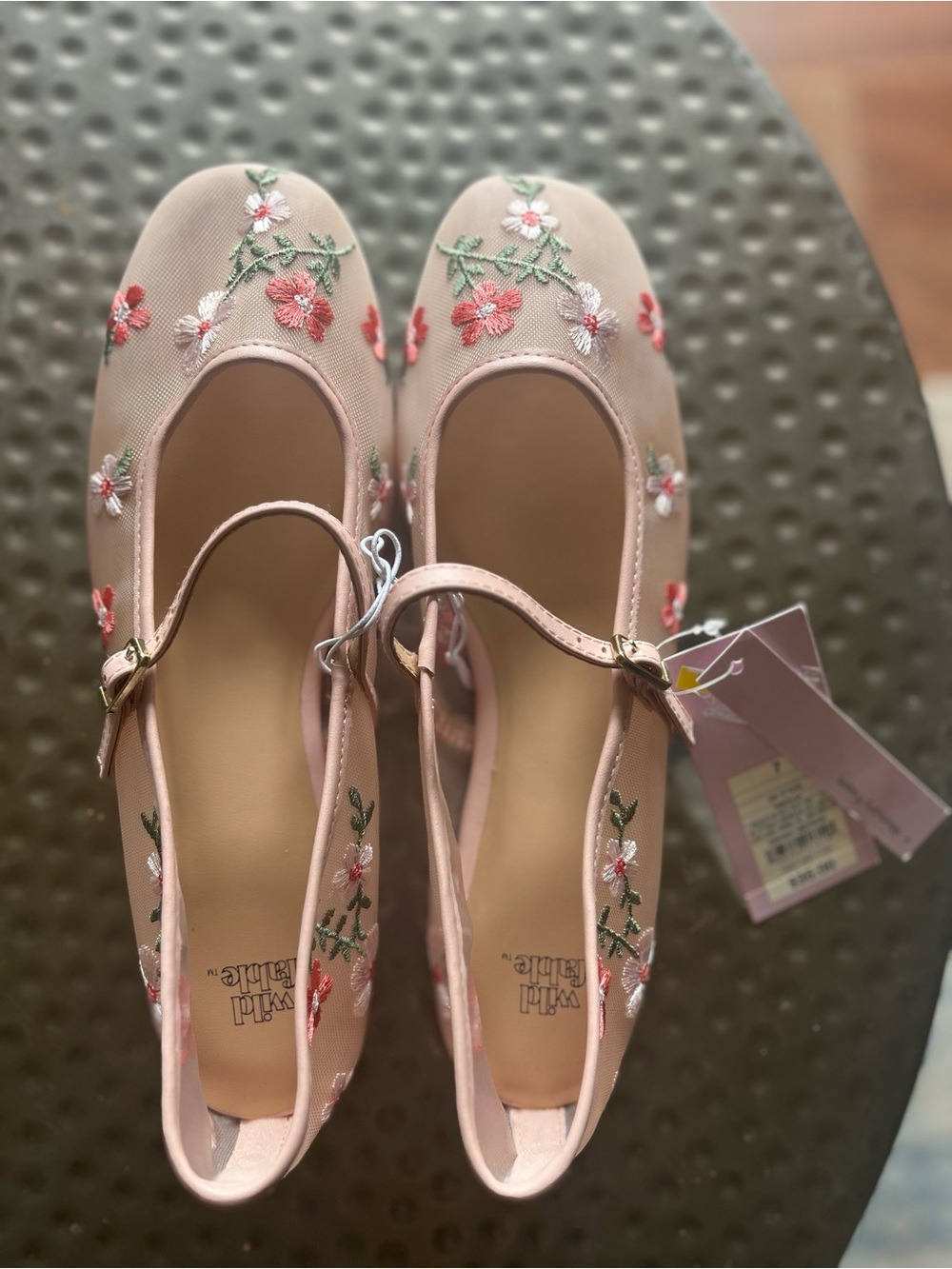 NWT Wild Fable Elsa Floral Mesh Mary Jane Flats in pink.  Size 7. So Cute!